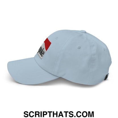 Light blue cowpoke embroidered unstructured dad hat featuring a red and silver duke patch on the side