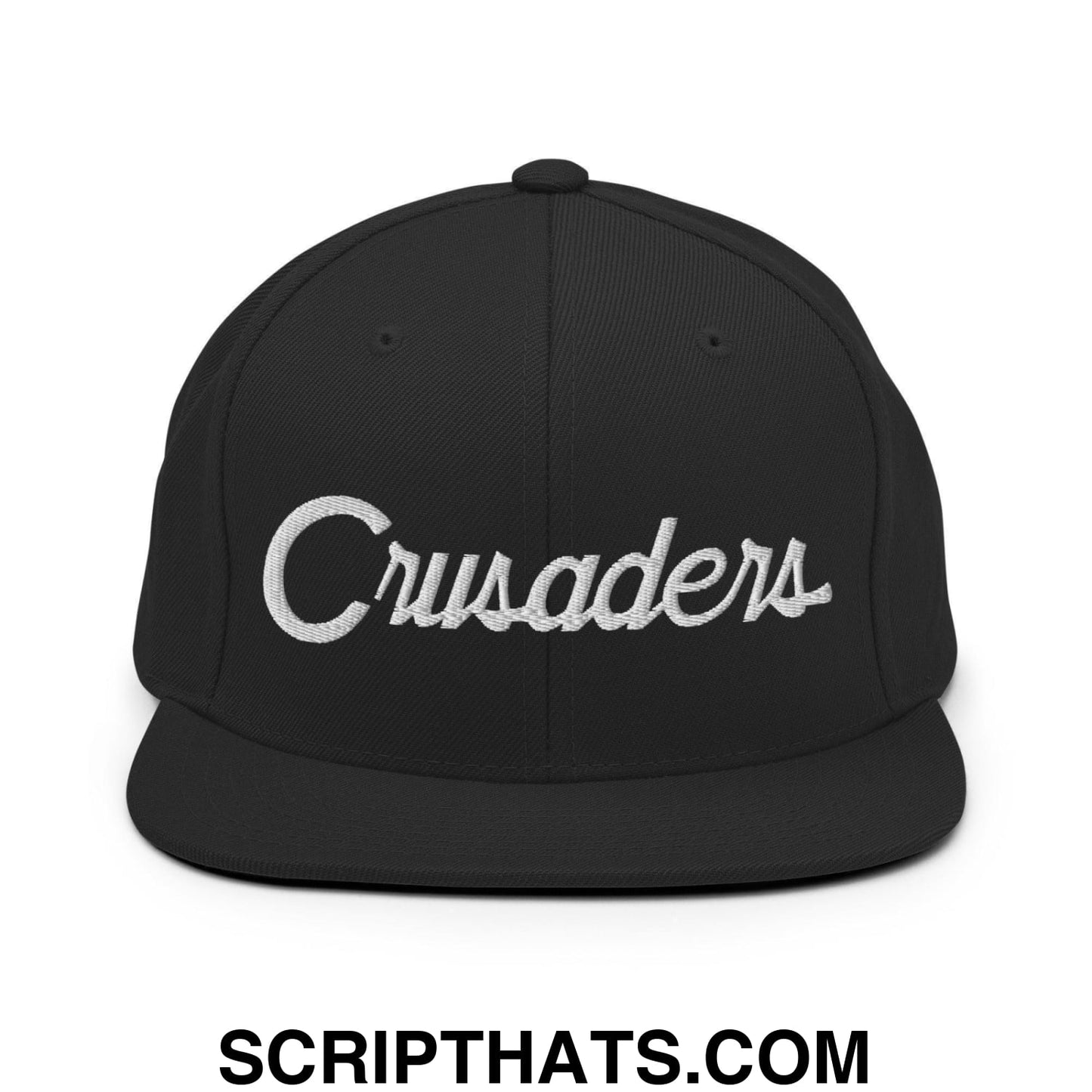 Crusaders School Mascot Script Snapback Hat Black