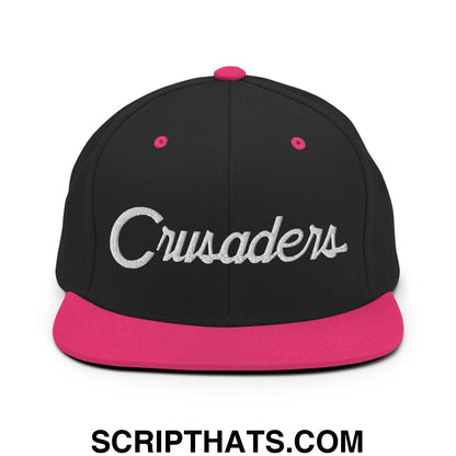 Crusaders School Mascot Script Snapback Hat Black Neon Pink