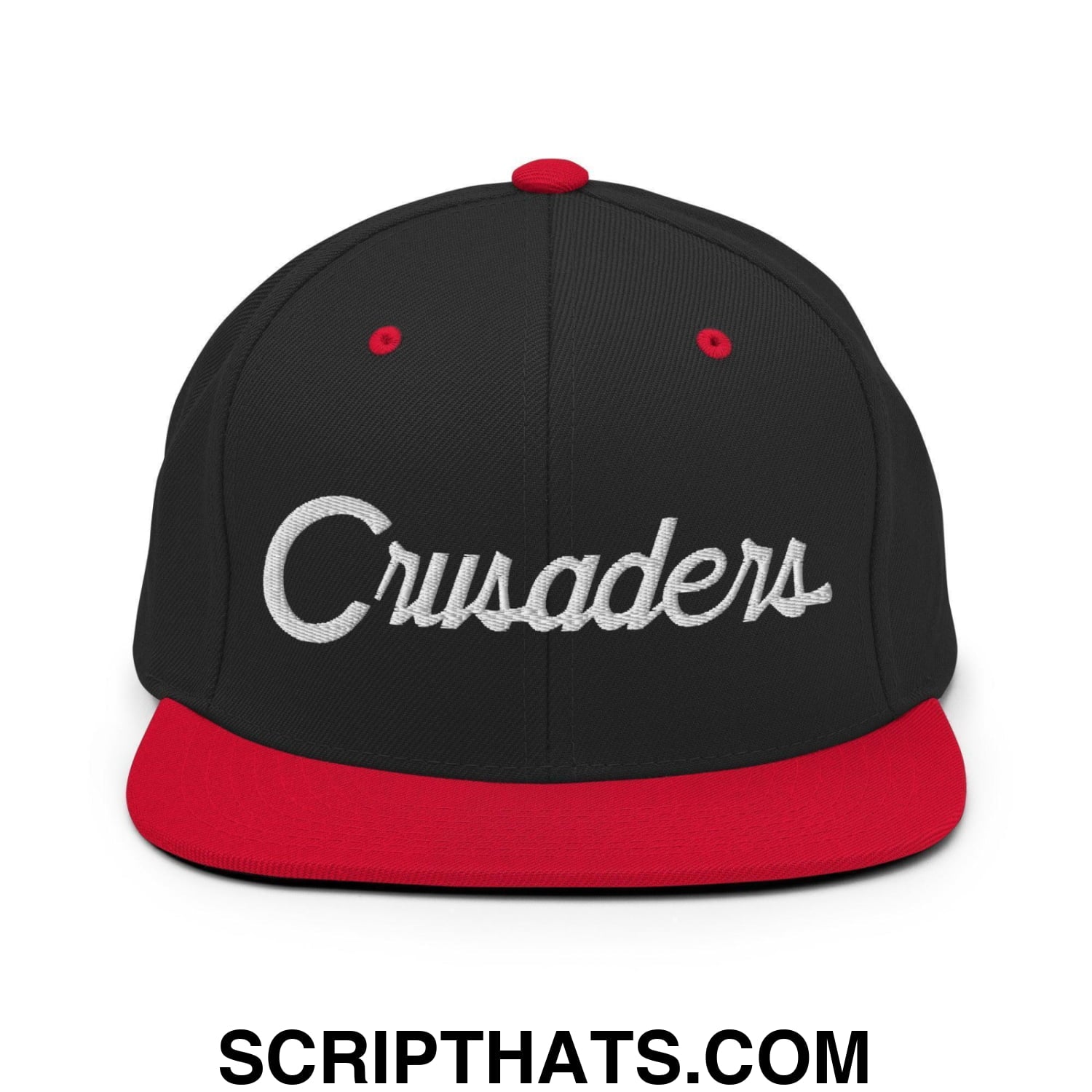 Crusaders School Mascot Script Snapback Hat Black Red