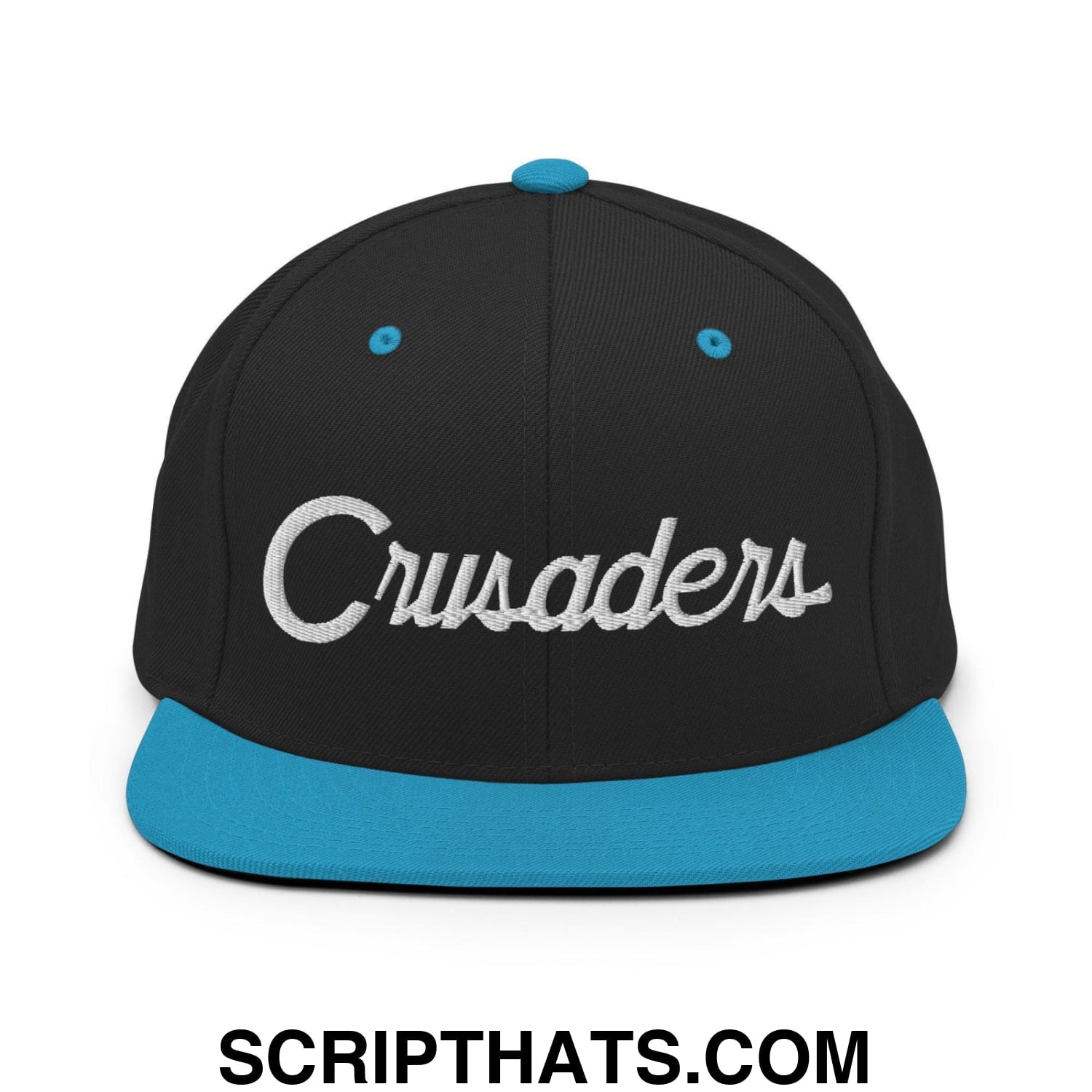 Crusaders School Mascot Script Snapback Hat Black Teal