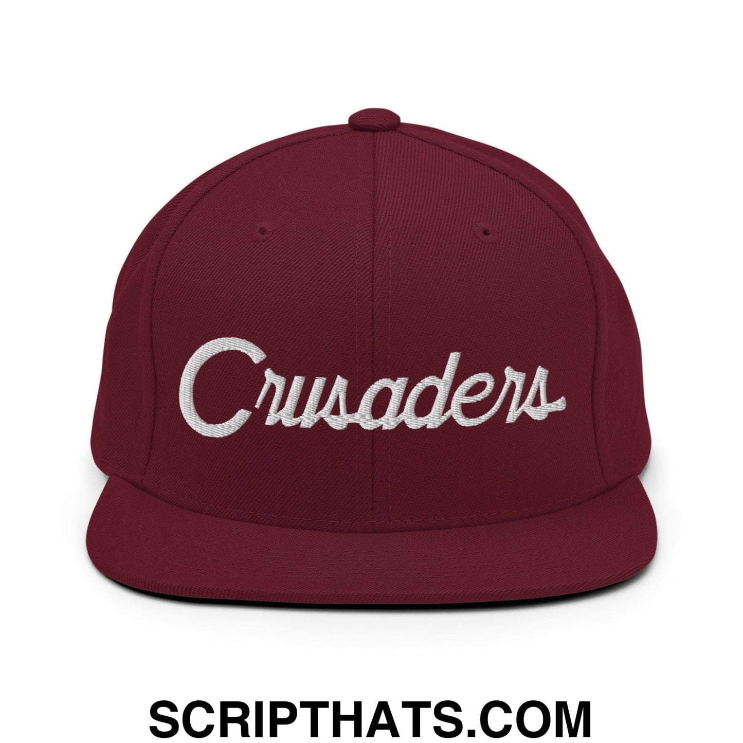 Crusaders School Mascot Script Snapback Hat Maroon