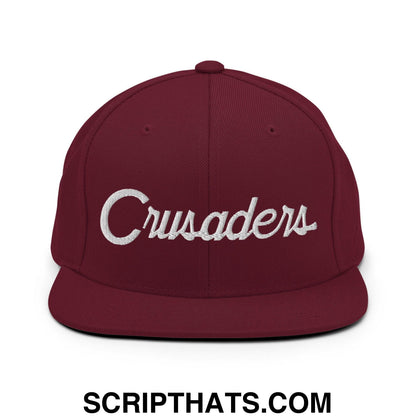 Crusaders School Mascot Script Snapback Hat Maroon