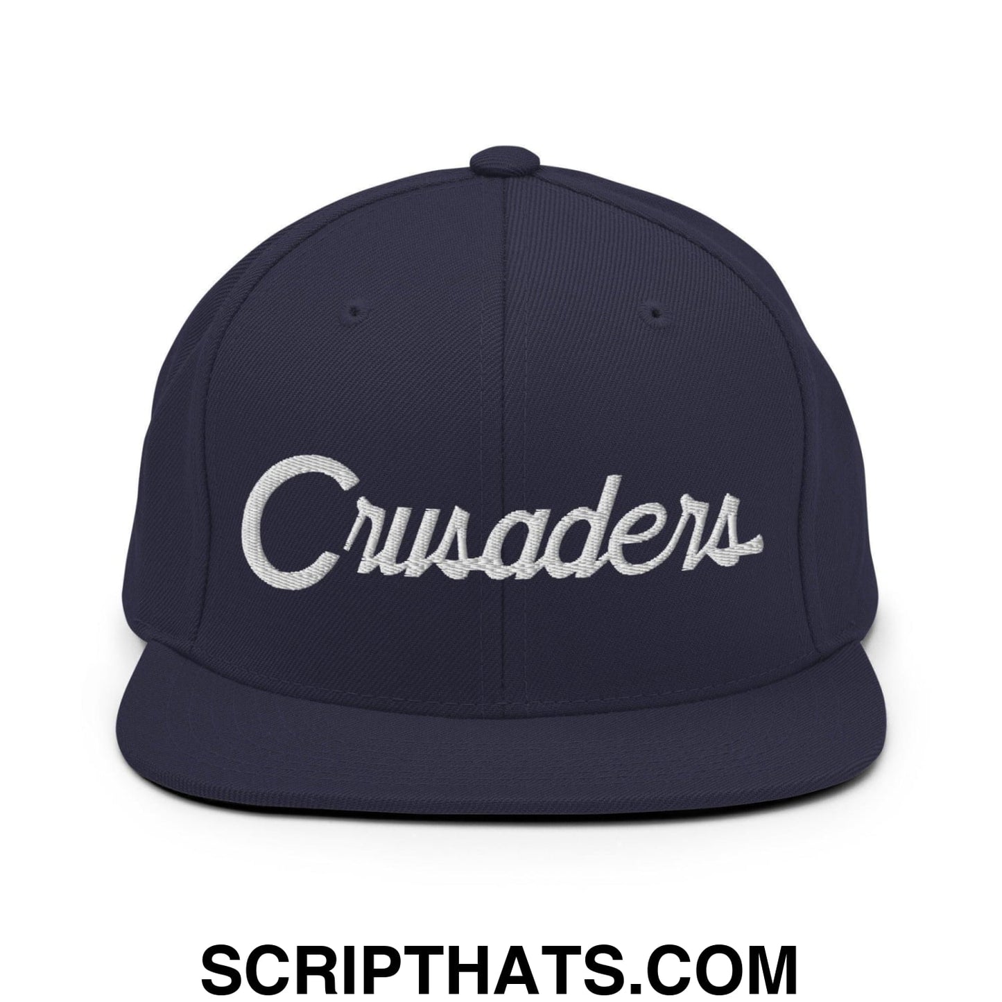 Crusaders School Mascot Script Snapback Hat Navy