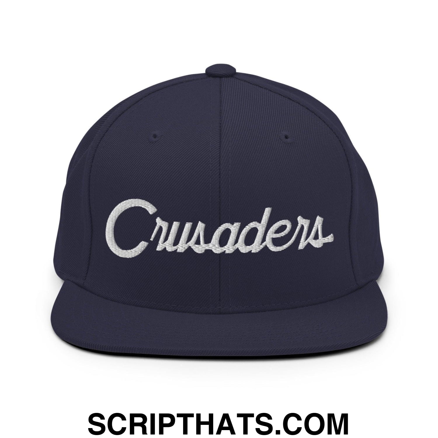 Crusaders School Mascot Script Snapback Hat Navy