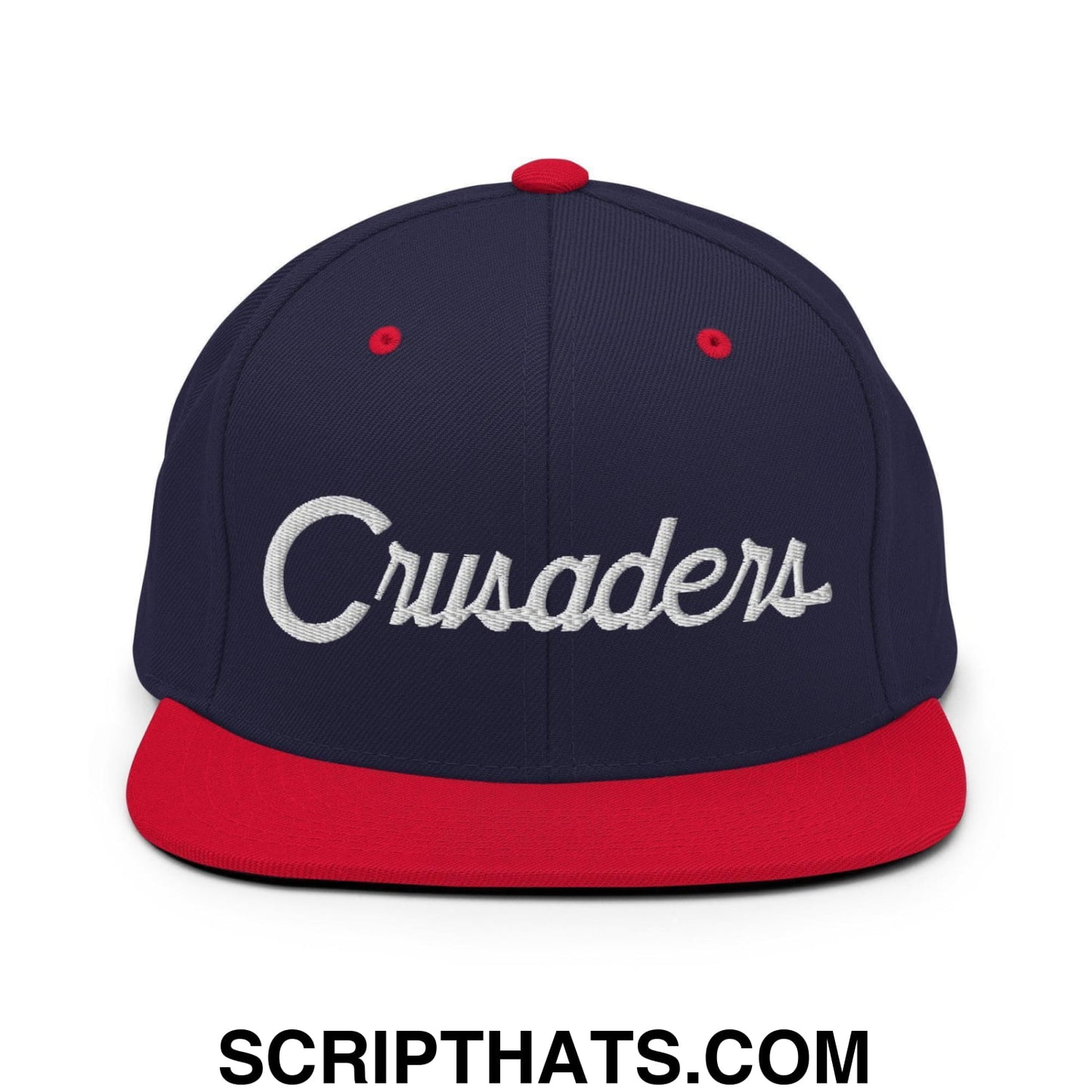Crusaders School Mascot Script Snapback Hat Navy Red