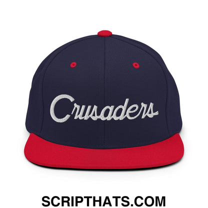 Crusaders School Mascot Script Snapback Hat Navy Red