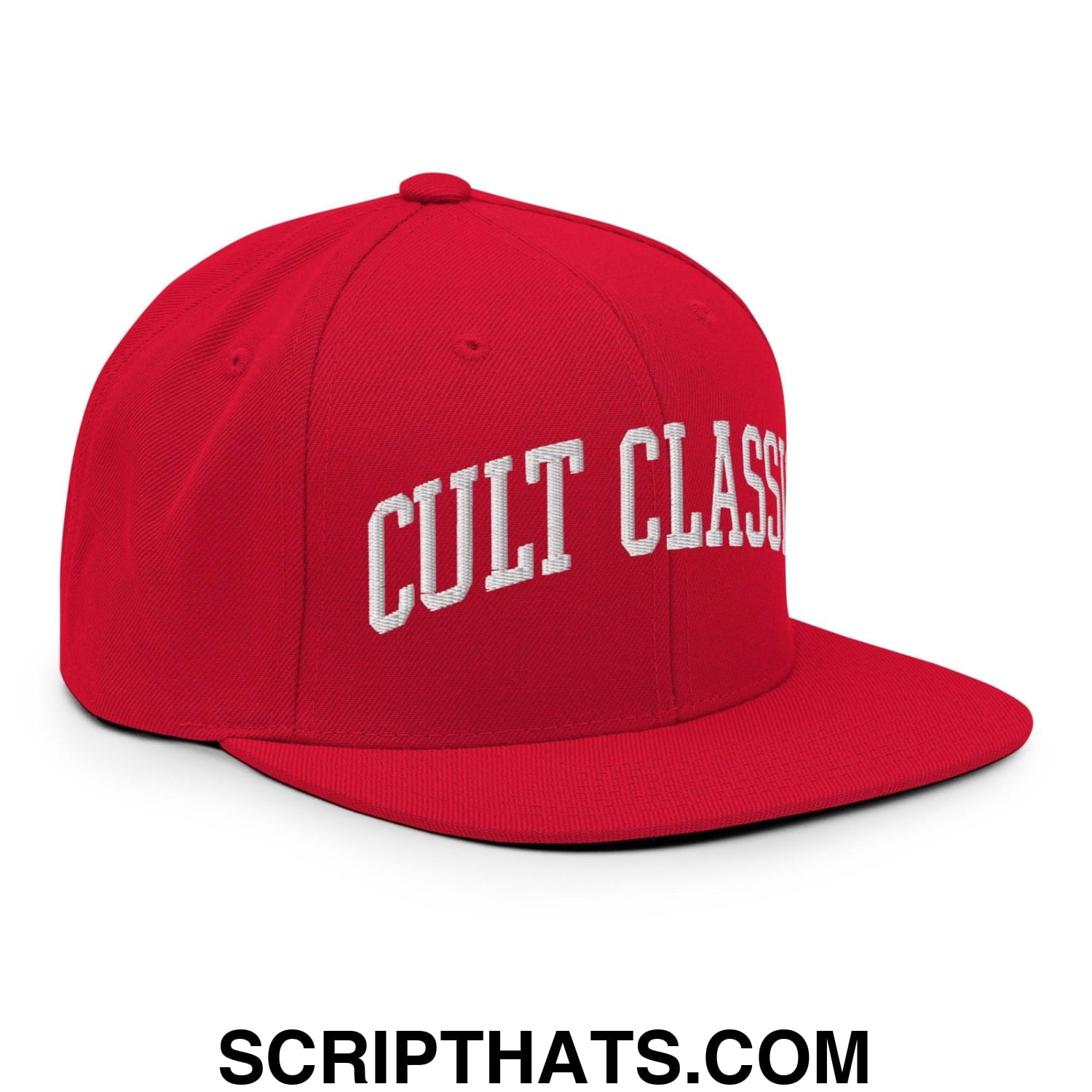 Cult Classic Embroidered Flat Bill Brim Snapback Hat Red