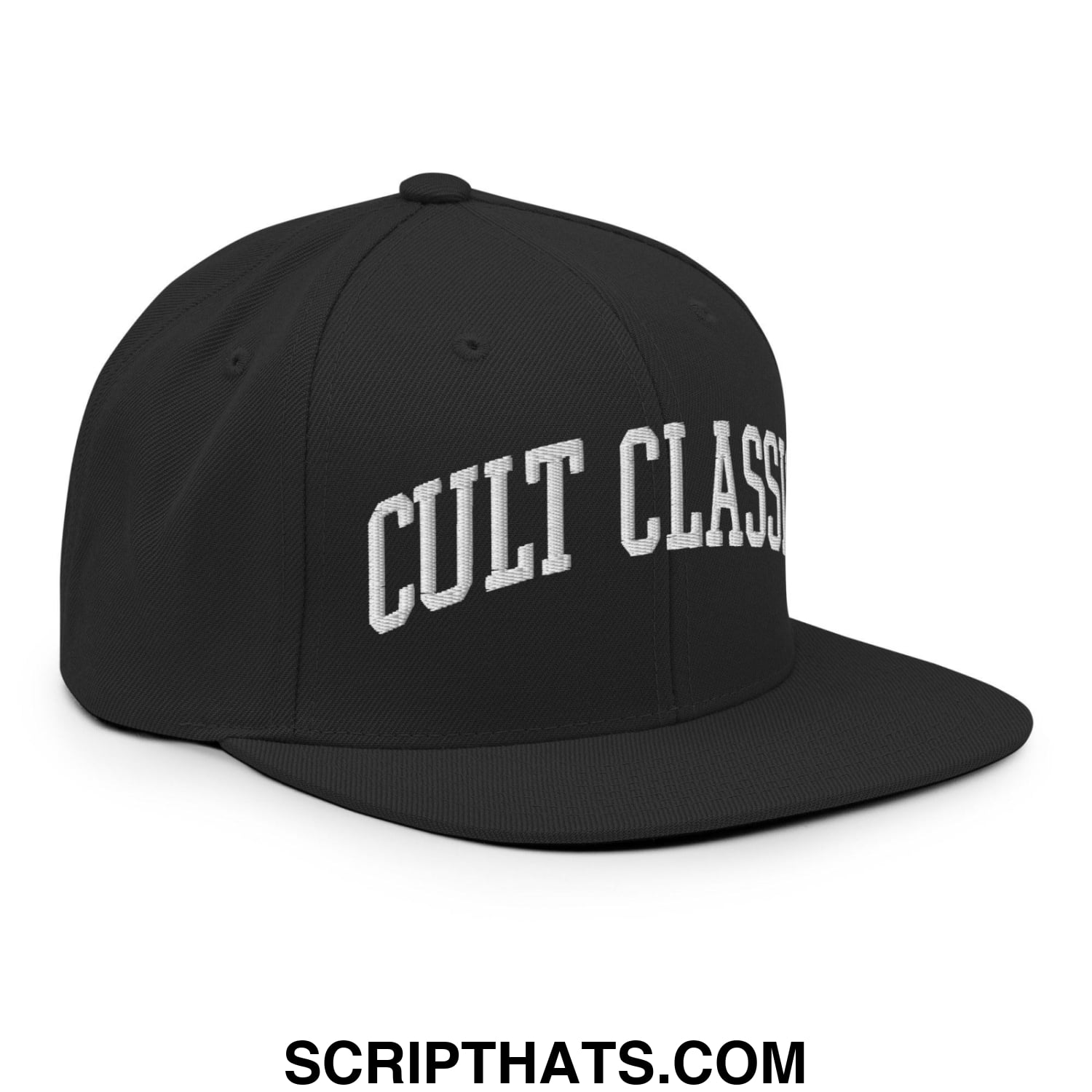 Cult Classic Embroidered Flat Bill Brim Snapback Hat Black