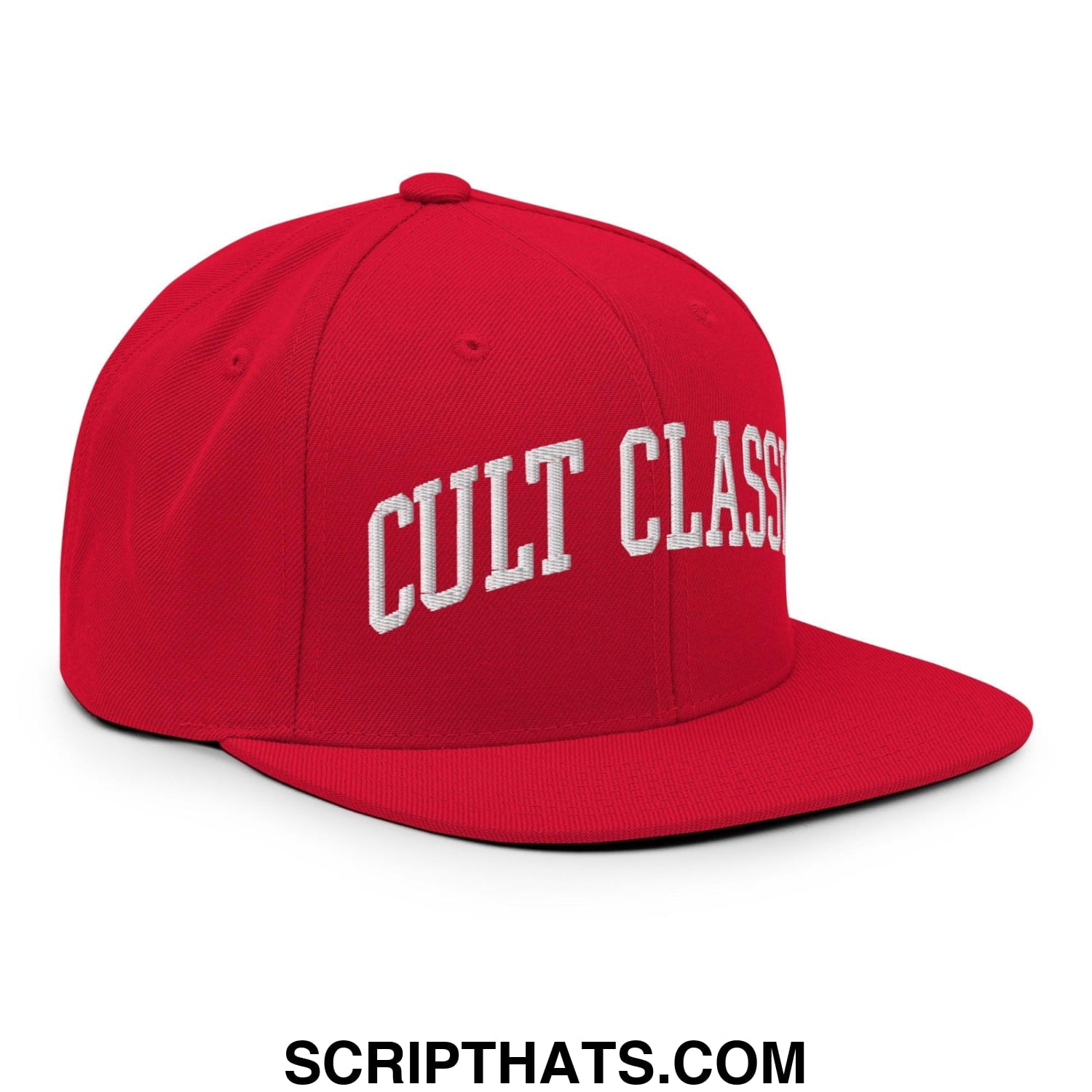 Cult Classic Embroidered Flat Bill Brim Snapback Hat Red