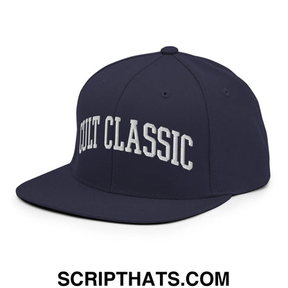 Cult Classic Embroidered Flat Bill Brim Snapback Hat Navy