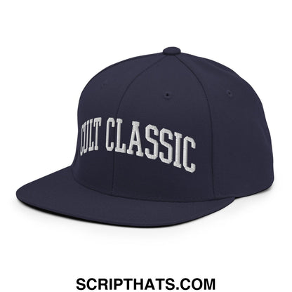 Cult Classic Embroidered Flat Bill Brim Snapback Hat Navy