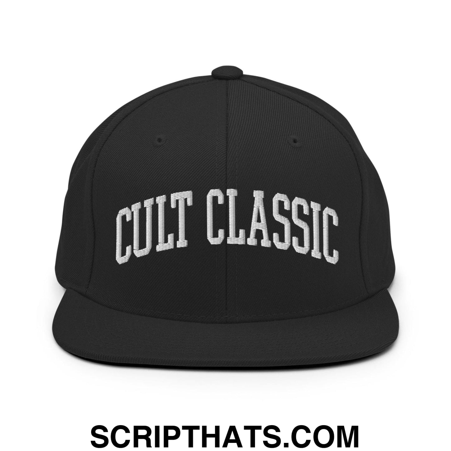 Cult Classic Embroidered Flat Bill Brim Snapback Hat Black