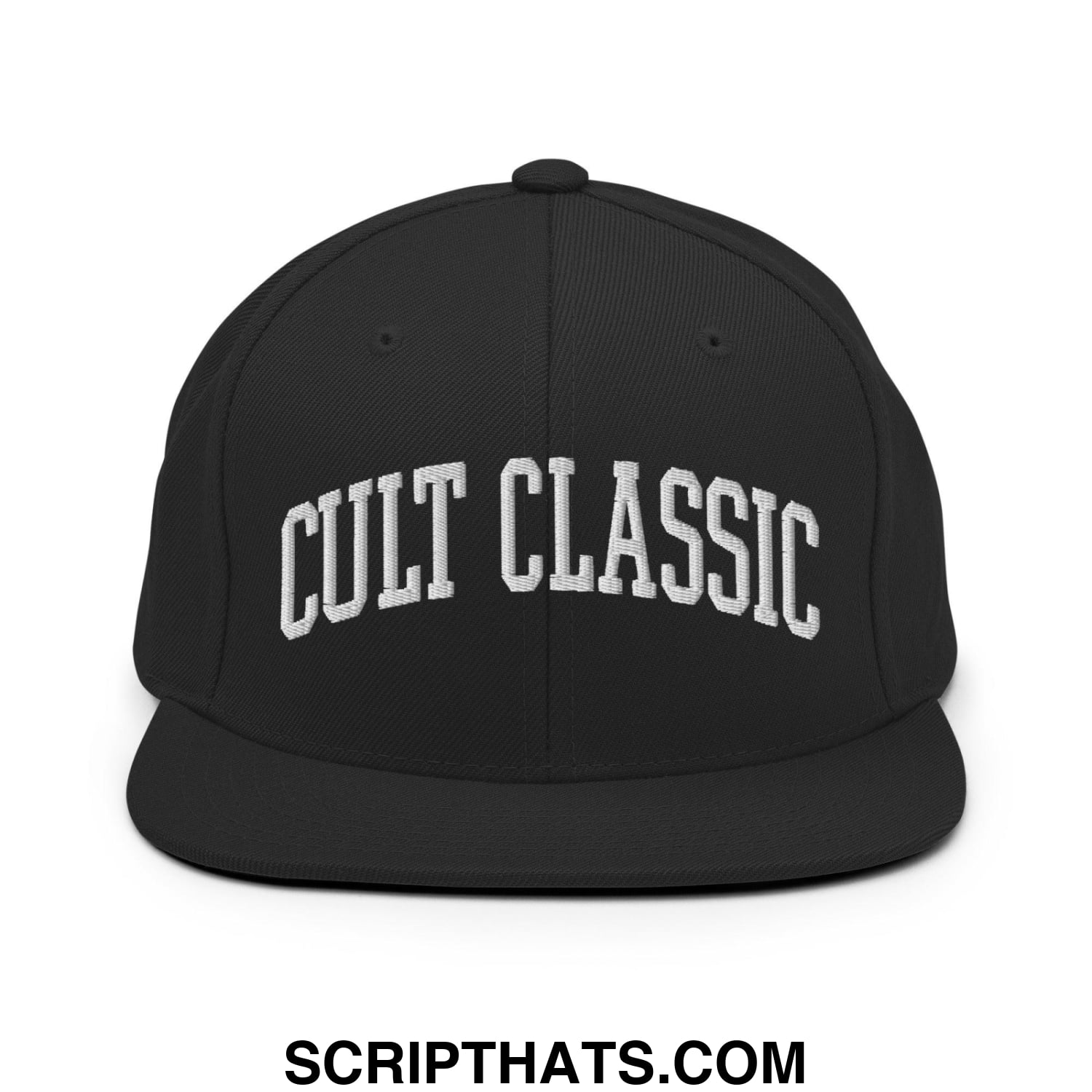 Cult Classic Embroidered Flat Bill Brim Snapback Hat Black