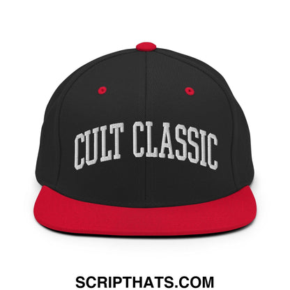 Cult Classic Embroidered Flat Bill Brim Snapback Hat Black Red