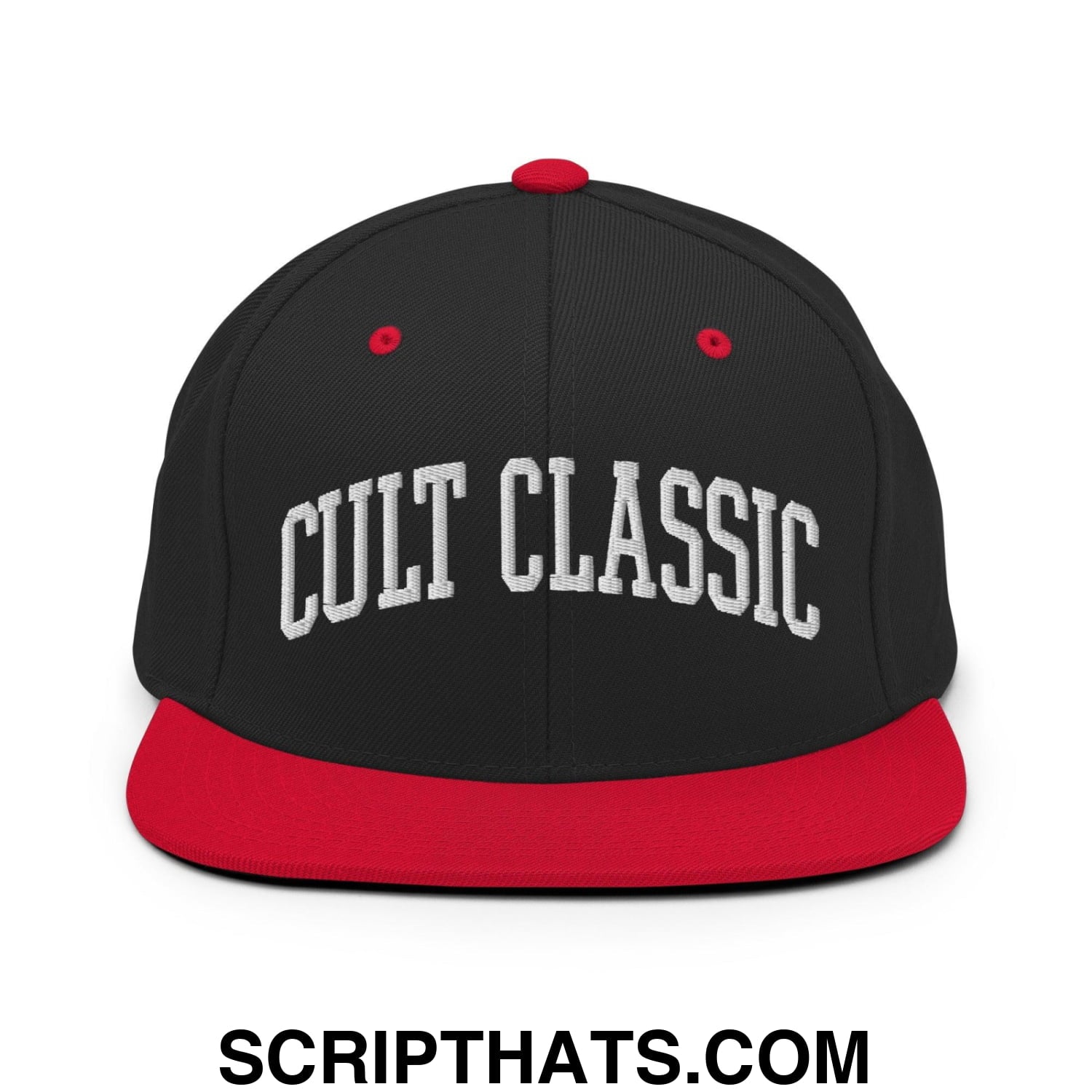 Cult Classic Embroidered Flat Bill Brim Snapback Hat Black Red