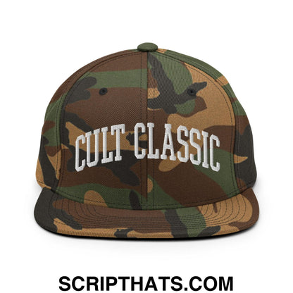 Cult Classic Embroidered Flat Bill Brim Snapback Hat Green Camo