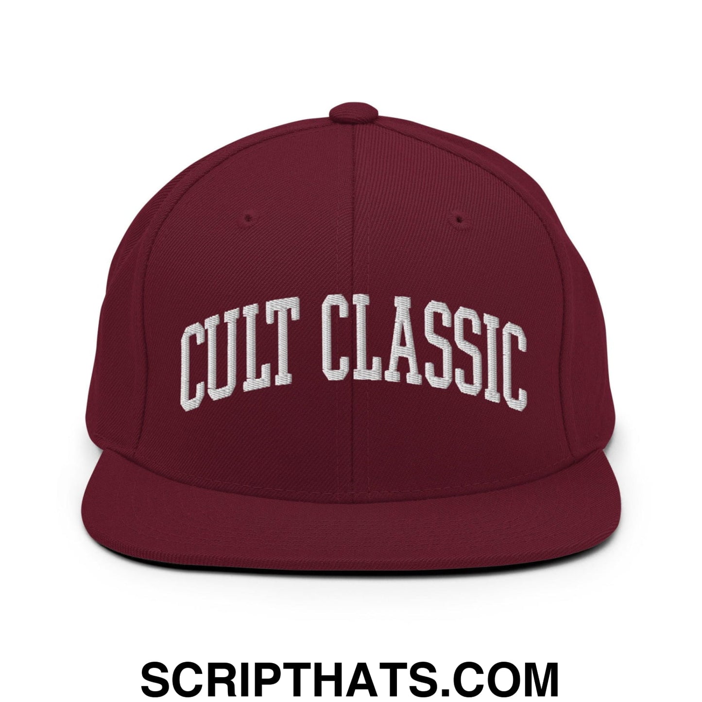 Cult Classic Embroidered Flat Bill Brim Snapback Hat Maroon
