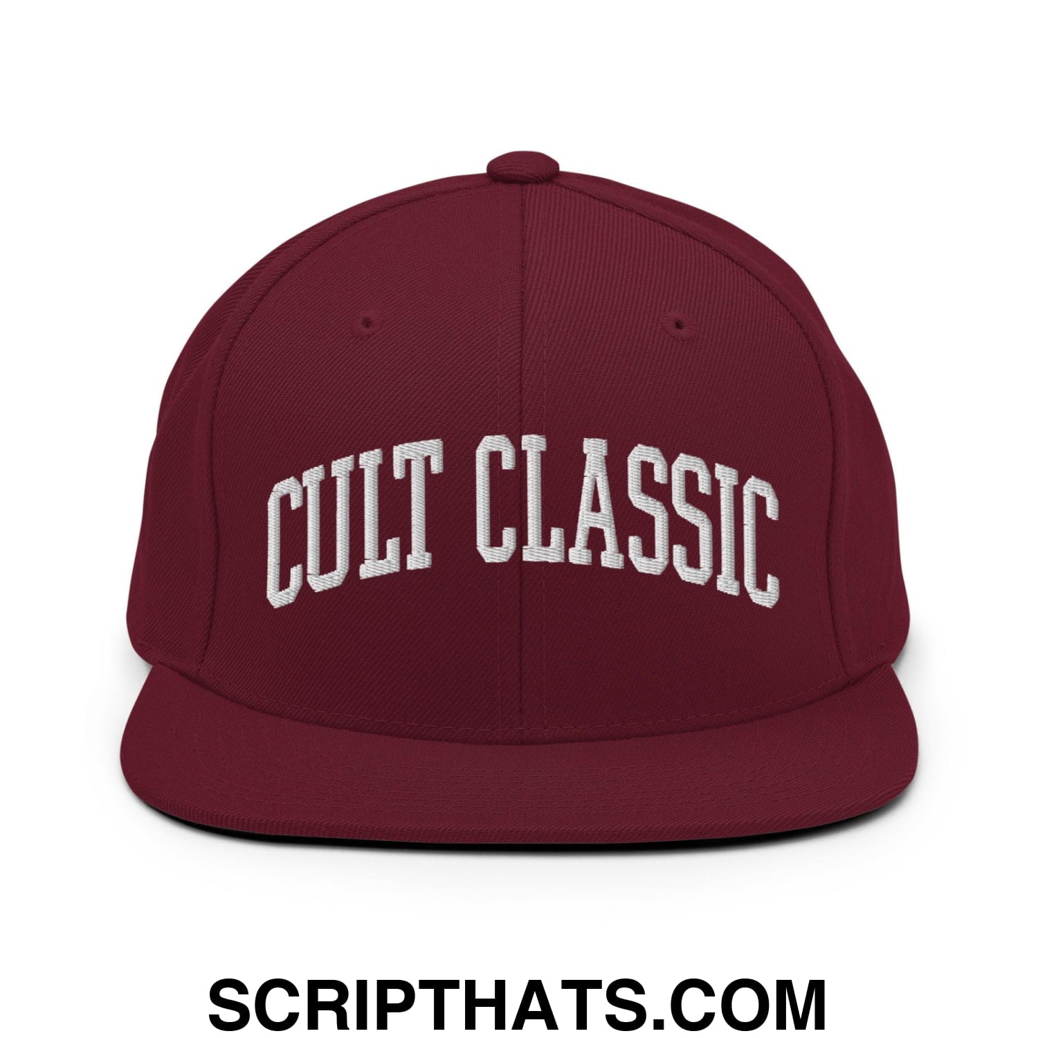 Cult Classic Embroidered Flat Bill Brim Snapback Hat Maroon