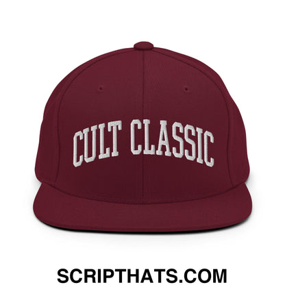 Cult Classic Embroidered Flat Bill Brim Snapback Hat Maroon
