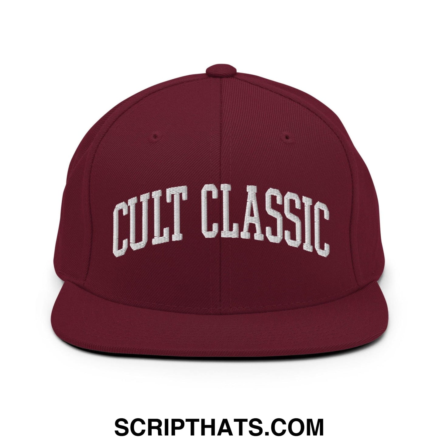 Cult Classic Embroidered Flat Bill Brim Snapback Hat Maroon