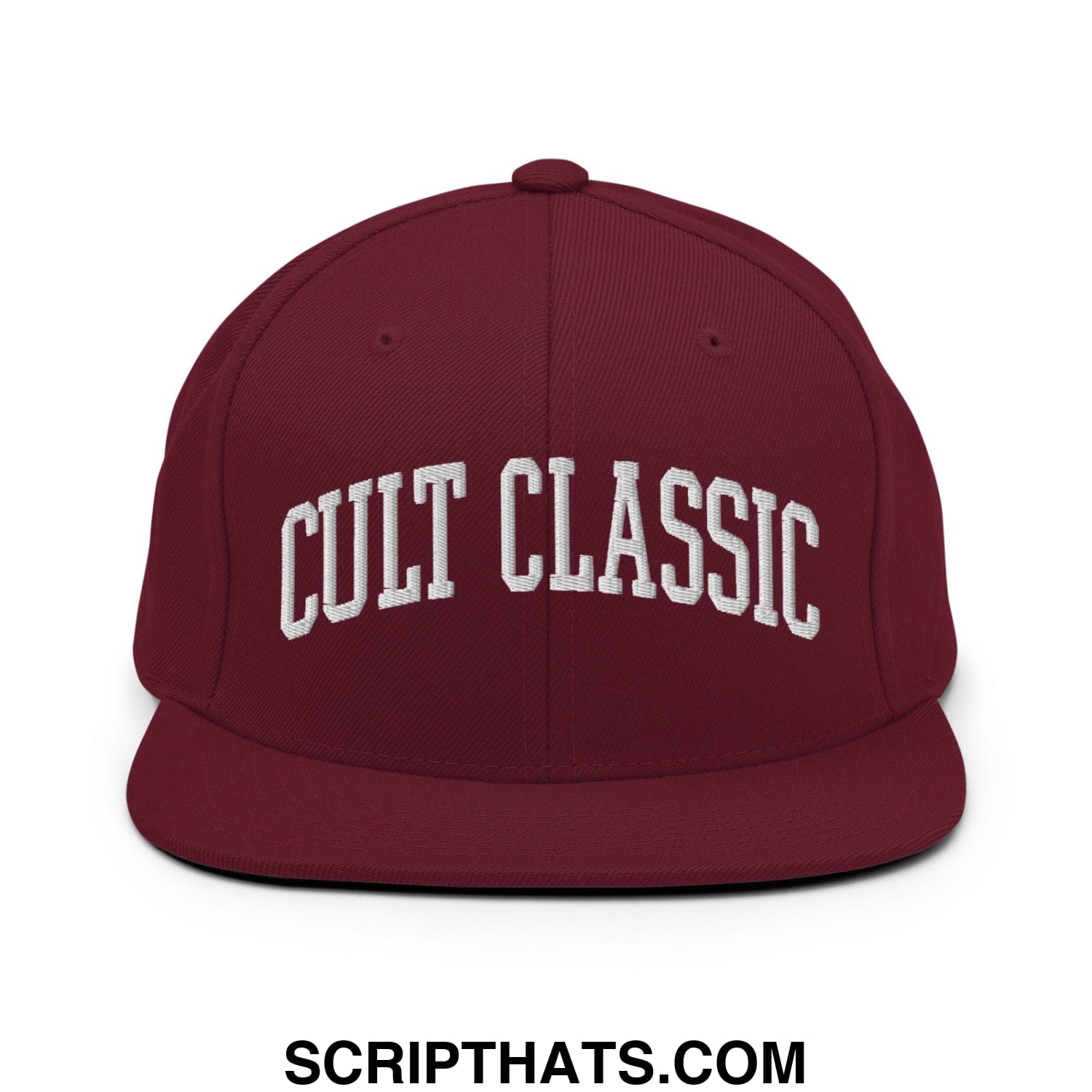 Cult Classic Embroidered Flat Bill Brim Snapback Hat Maroon