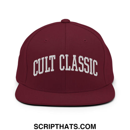 Cult Classic Embroidered Flat Bill Brim Snapback Hat Maroon