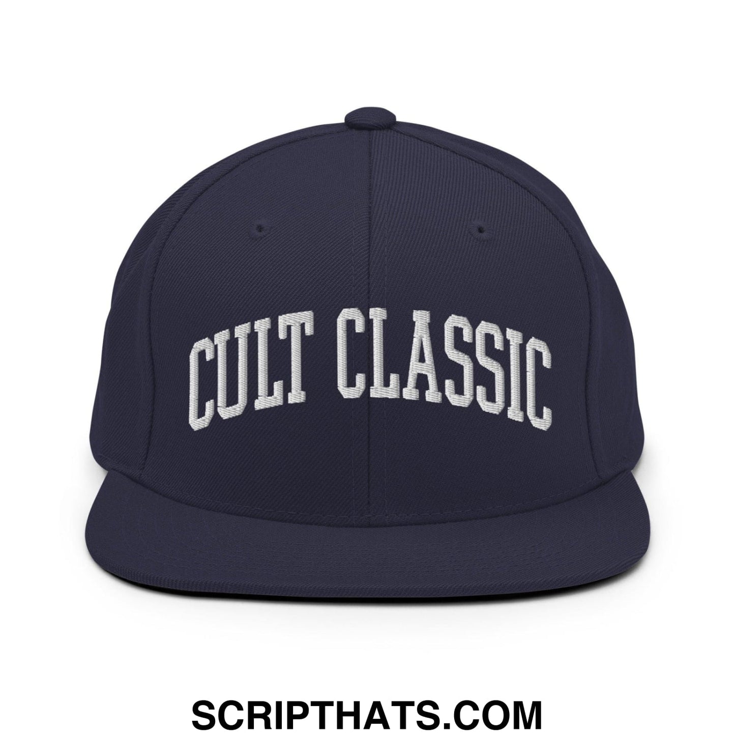 Cult Classic Embroidered Flat Bill Brim Snapback Hat Navy