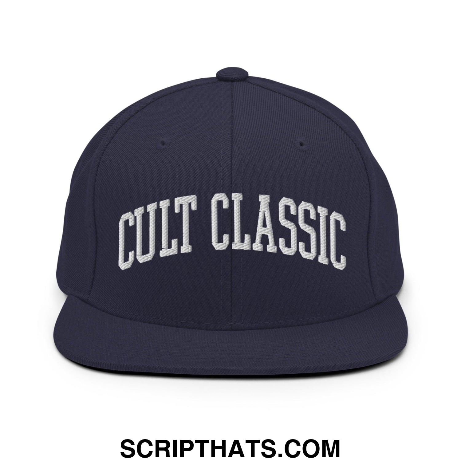 Cult Classic Embroidered Flat Bill Brim Snapback Hat Navy