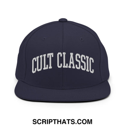 Cult Classic Embroidered Flat Bill Brim Snapback Hat Navy