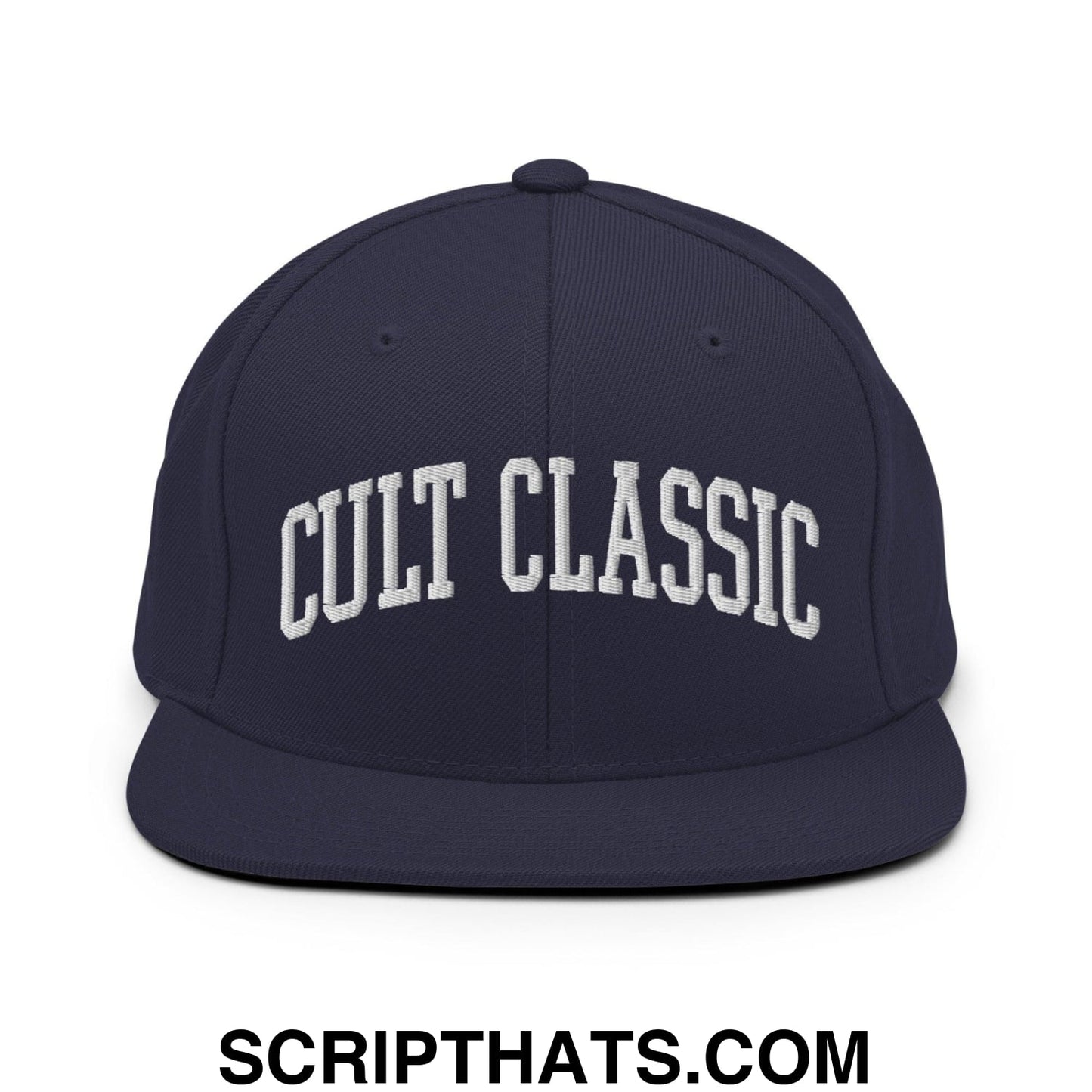 Cult Classic Embroidered Flat Bill Brim Snapback Hat Navy