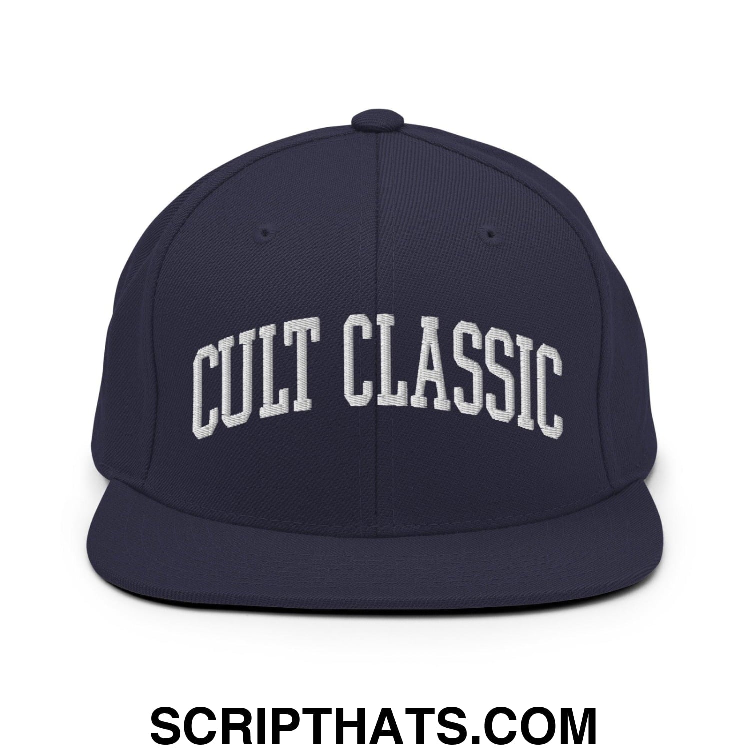 Cult Classic Embroidered Flat Bill Brim Snapback Hat Navy