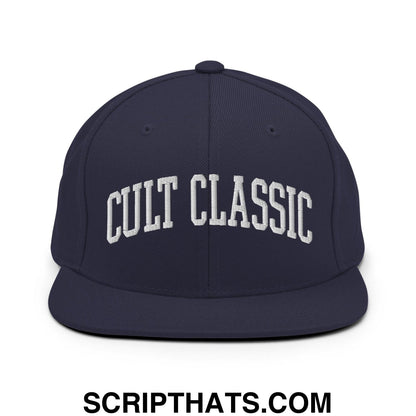 Cult Classic Embroidered Flat Bill Brim Snapback Hat Navy