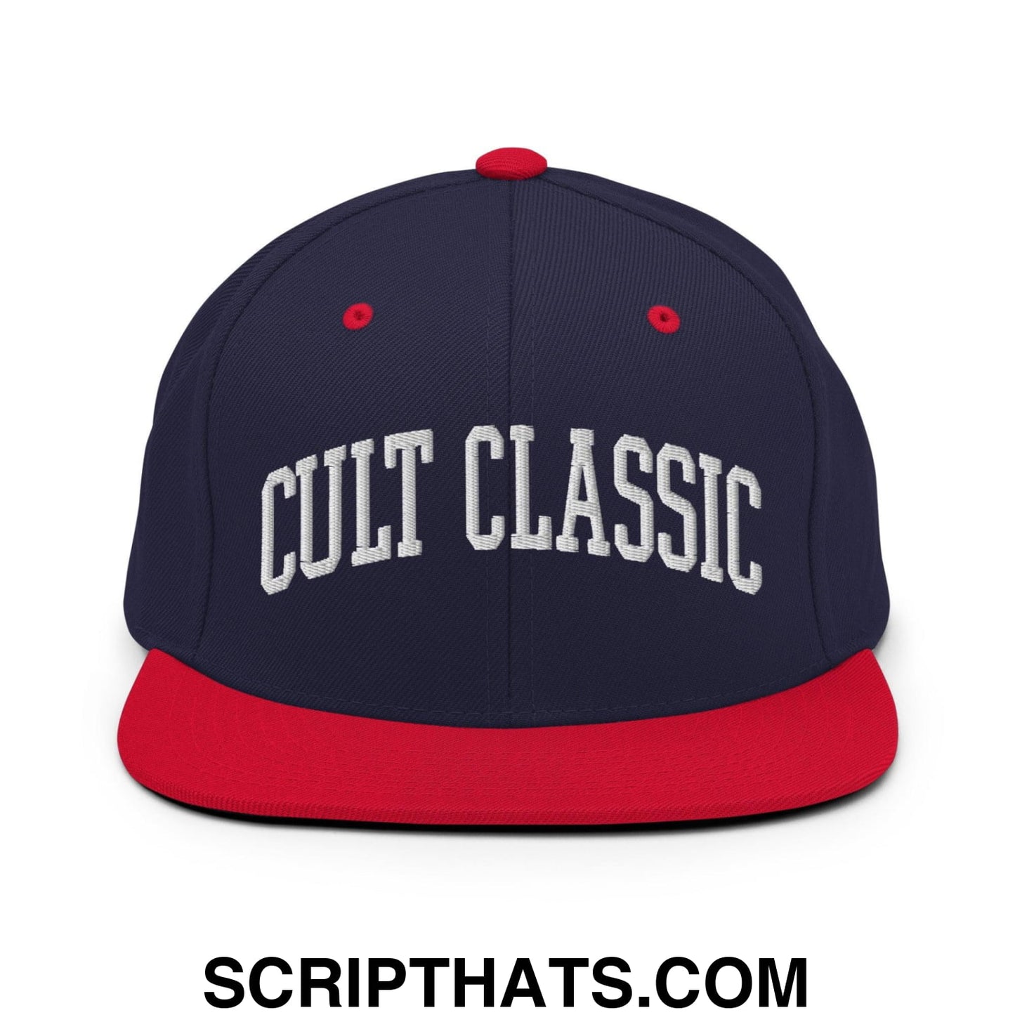 Cult Classic Embroidered Flat Bill Brim Snapback Hat Navy Red