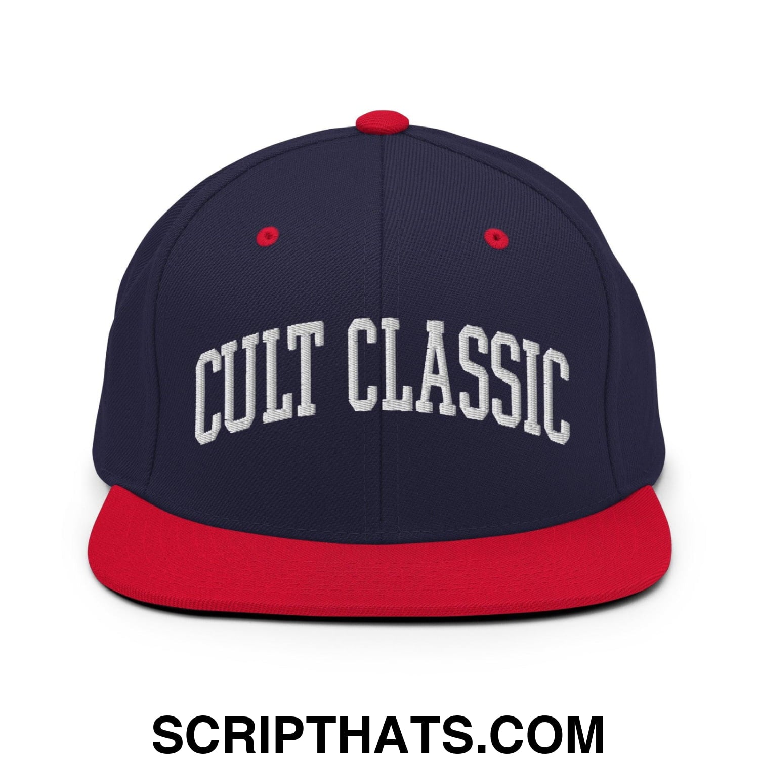 Cult Classic Embroidered Flat Bill Brim Snapback Hat Navy Red