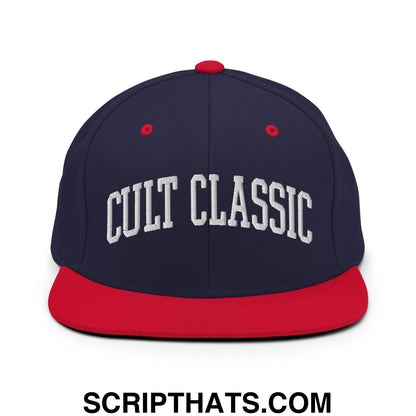 Cult Classic Embroidered Flat Bill Brim Snapback Hat Navy Red