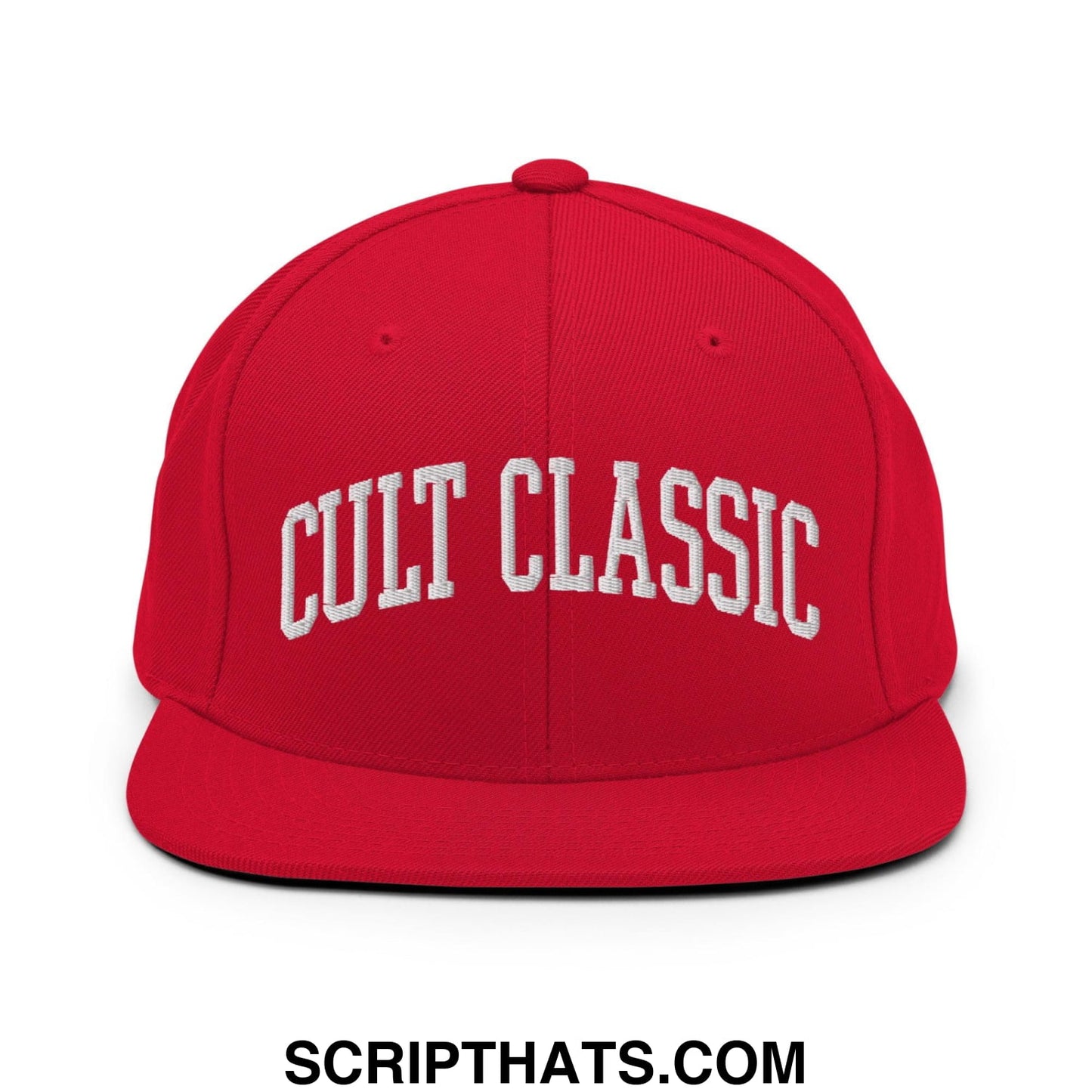 Cult Classic Embroidered Flat Bill Brim Snapback Hat Red