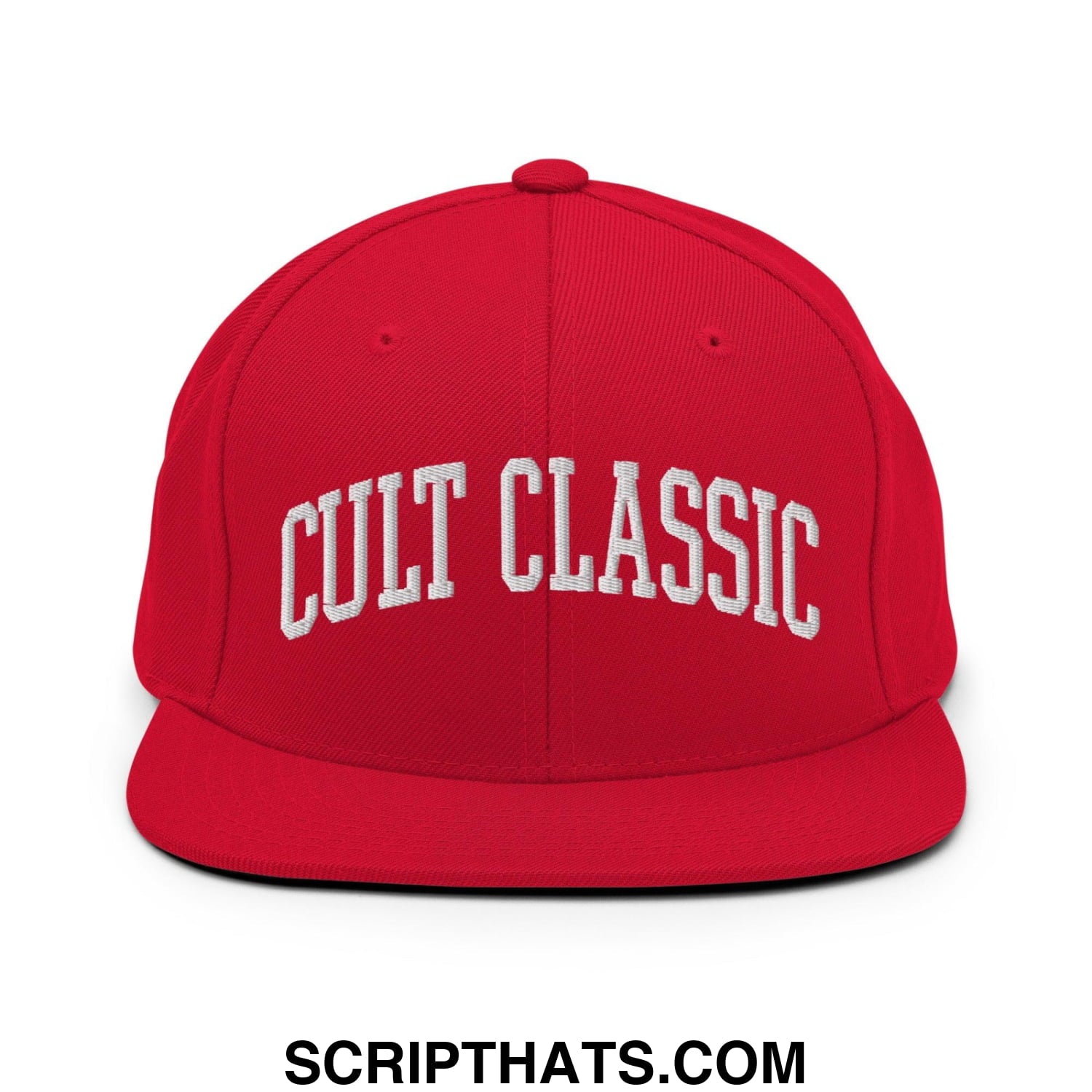 Cult Classic Embroidered Flat Bill Brim Snapback Hat Red