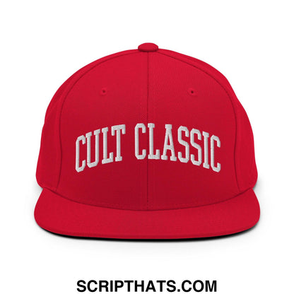 Cult Classic Embroidered Flat Bill Brim Snapback Hat Red