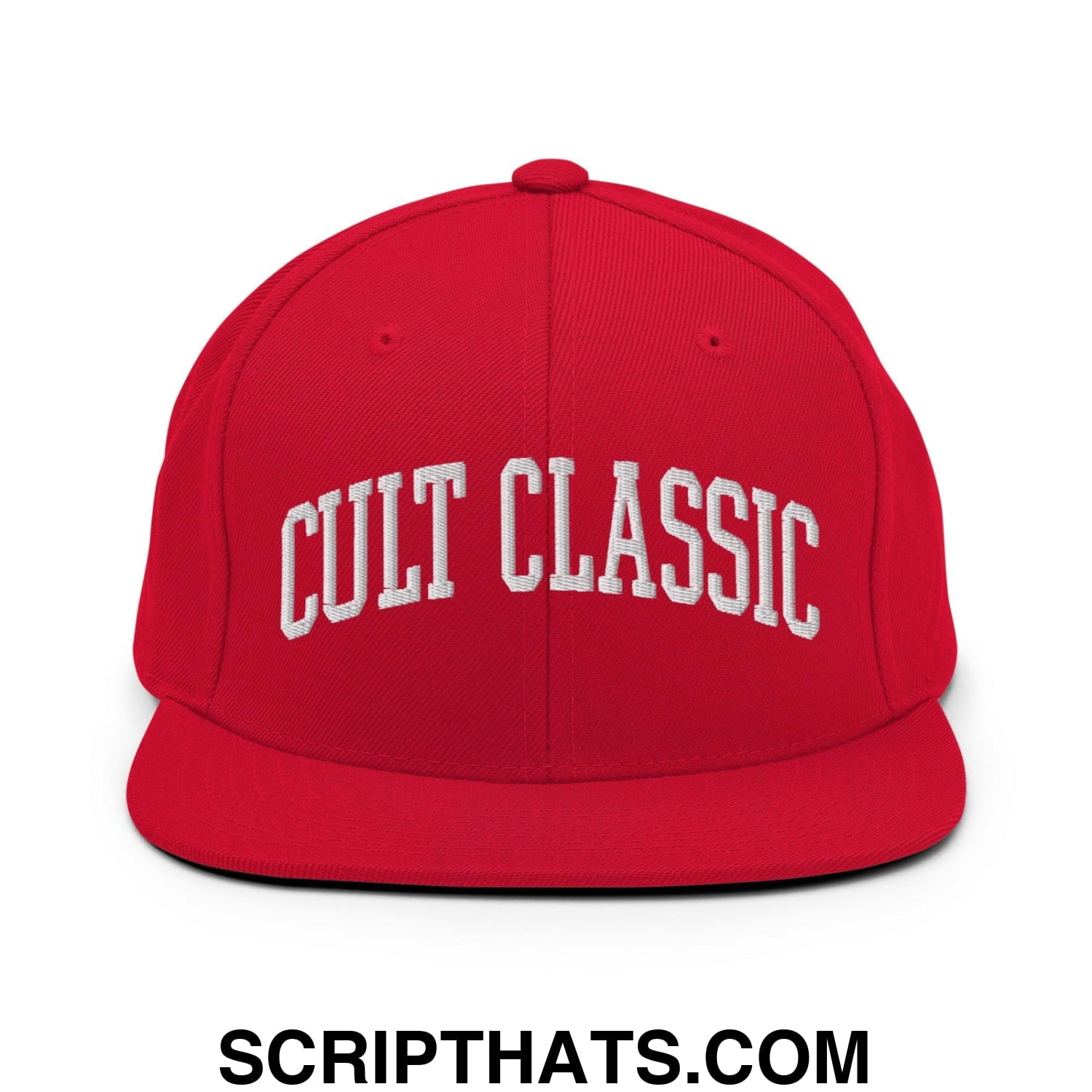 Cult Classic Embroidered Flat Bill Brim Snapback Hat Red