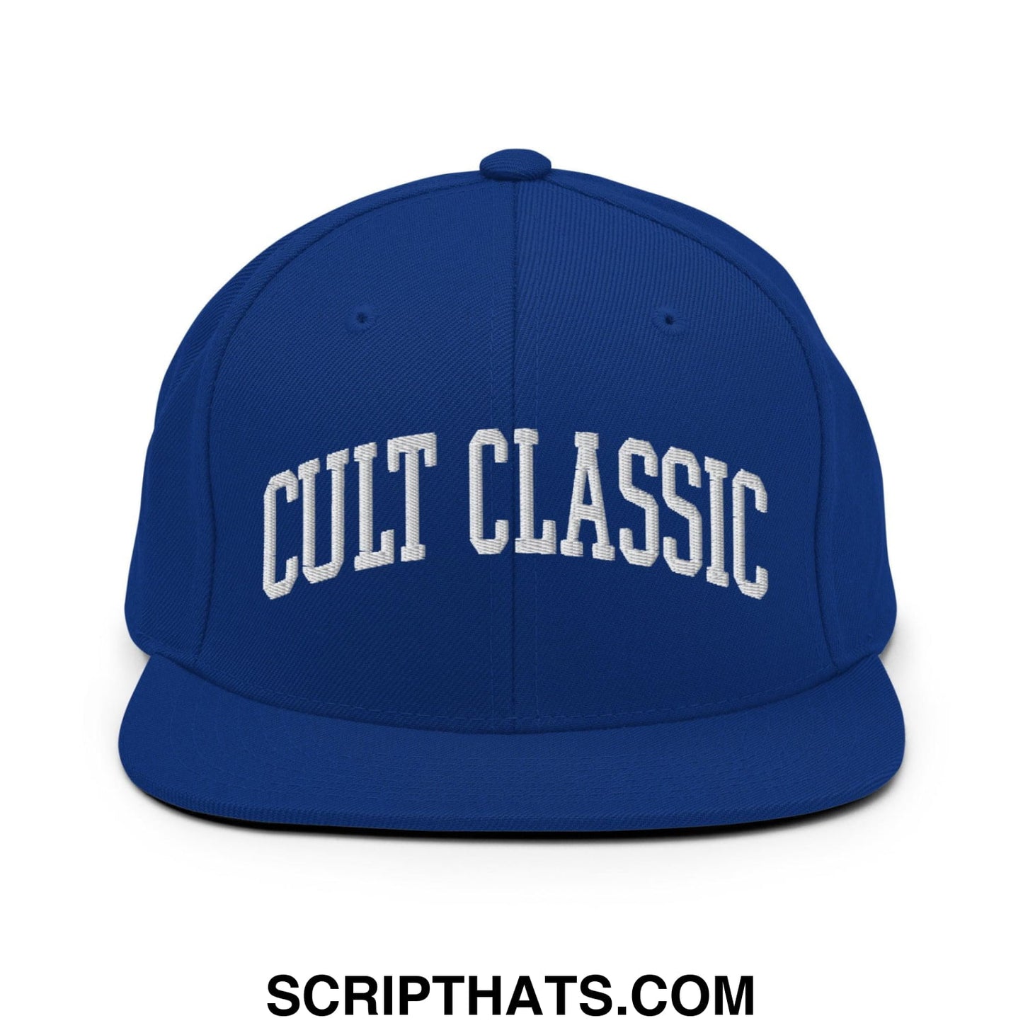 Cult Classic Embroidered Flat Bill Brim Snapback Hat Royal Blue