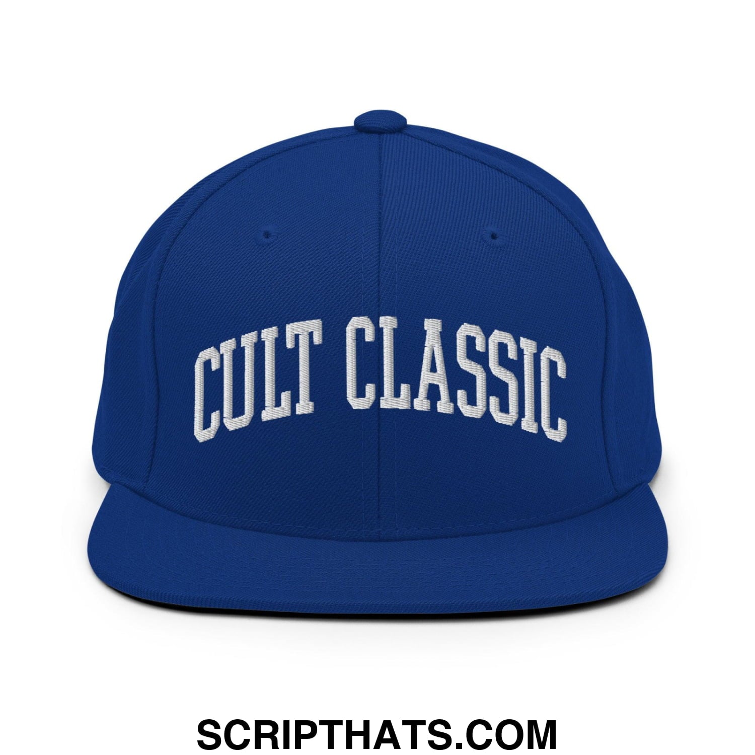 Cult Classic Embroidered Flat Bill Brim Snapback Hat Royal Blue