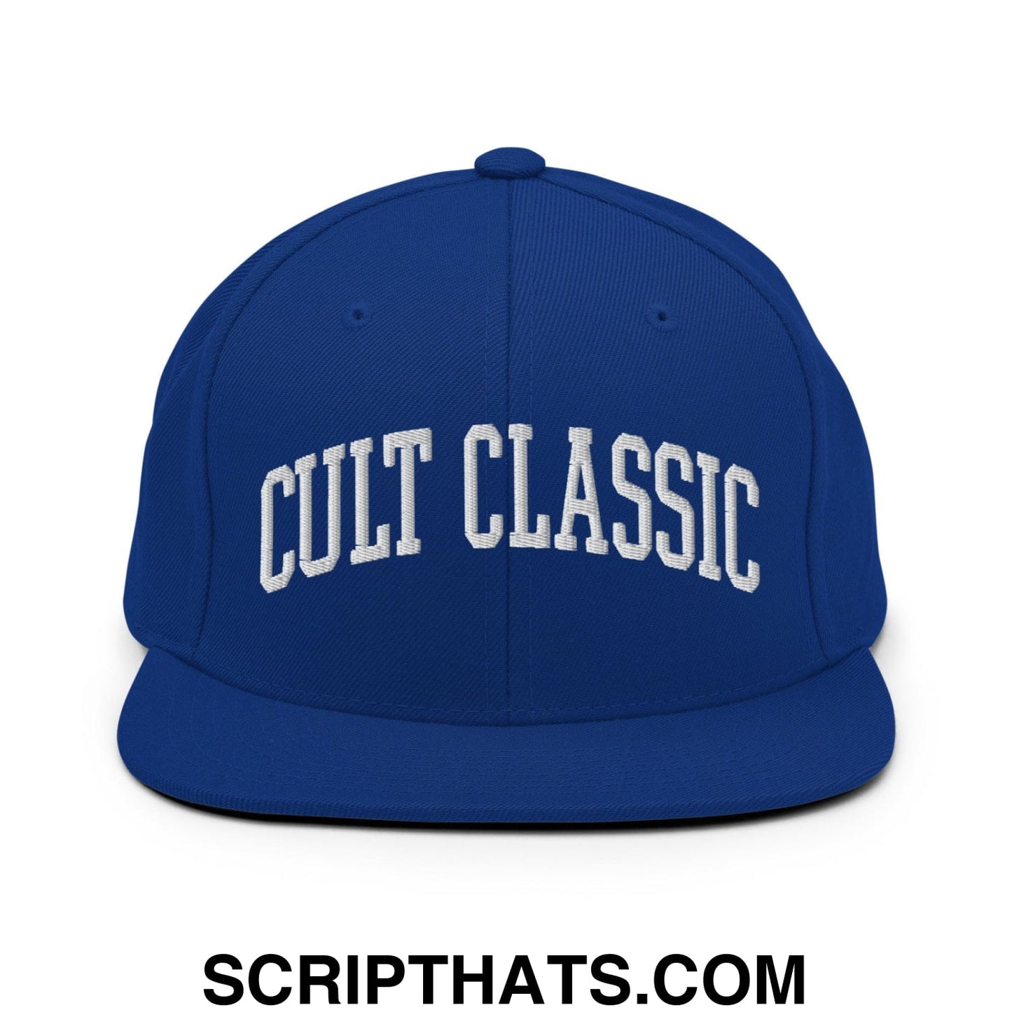Cult Classic Embroidered Flat Bill Brim Snapback Hat Royal Blue