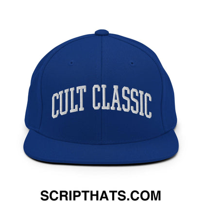 Cult Classic Embroidered Flat Bill Brim Snapback Hat Royal Blue