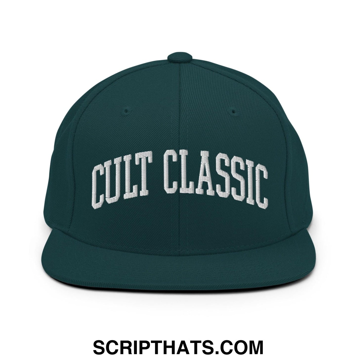 Cult Classic Embroidered Flat Bill Brim Snapback Hat Spruce