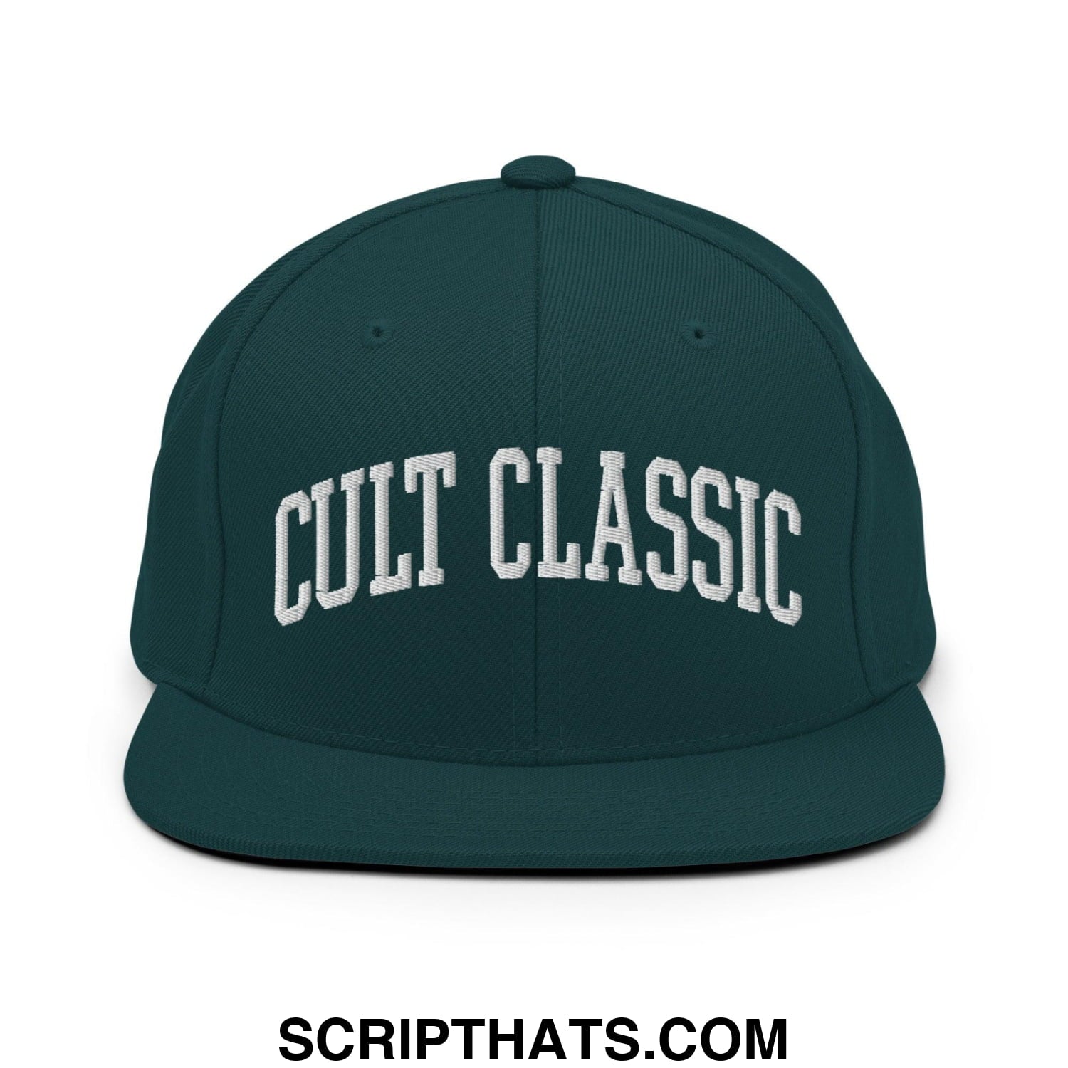 Cult Classic Embroidered Flat Bill Brim Snapback Hat Spruce