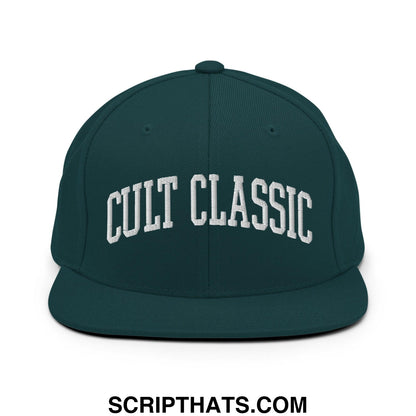 Cult Classic Embroidered Flat Bill Brim Snapback Hat Spruce