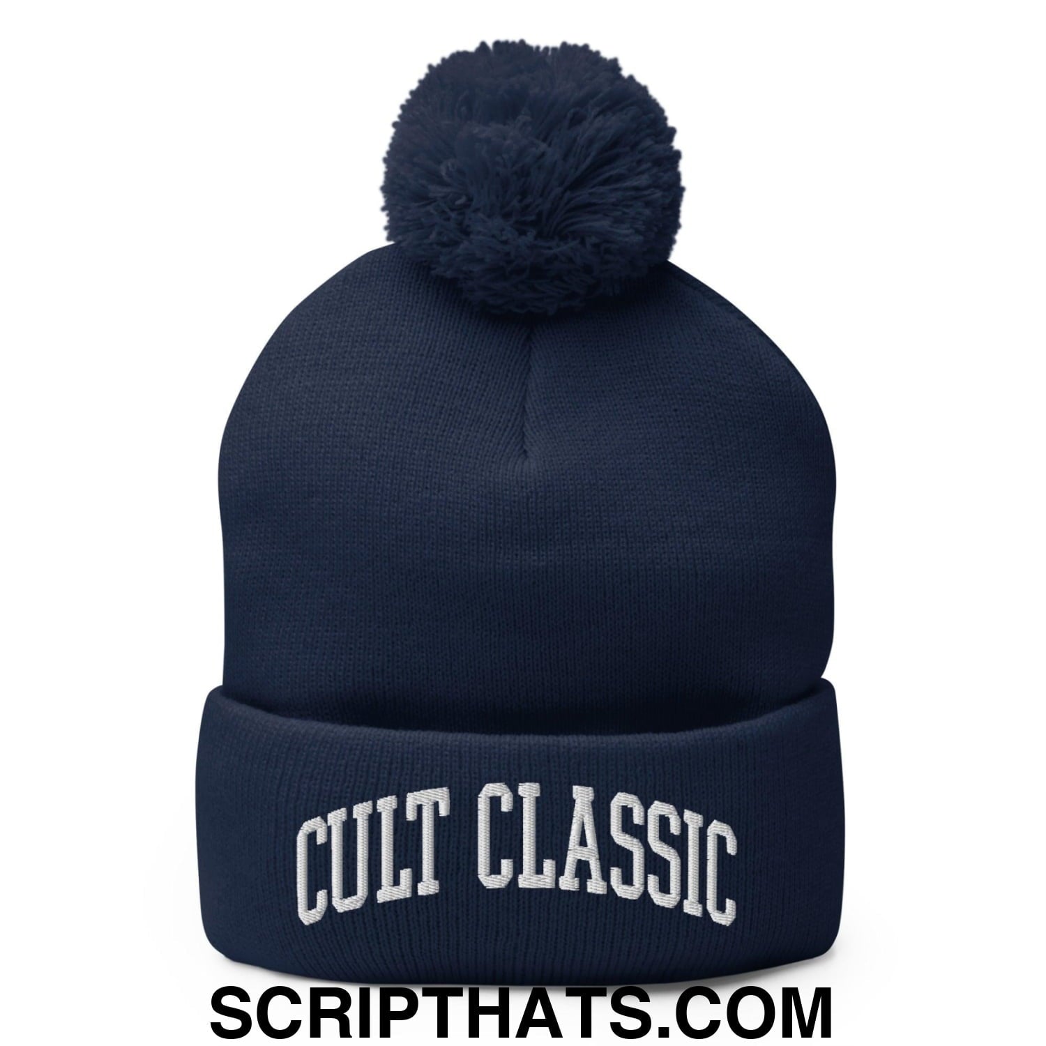 Cult Classic Embroidered Knit Pom Pom Beanie Navy