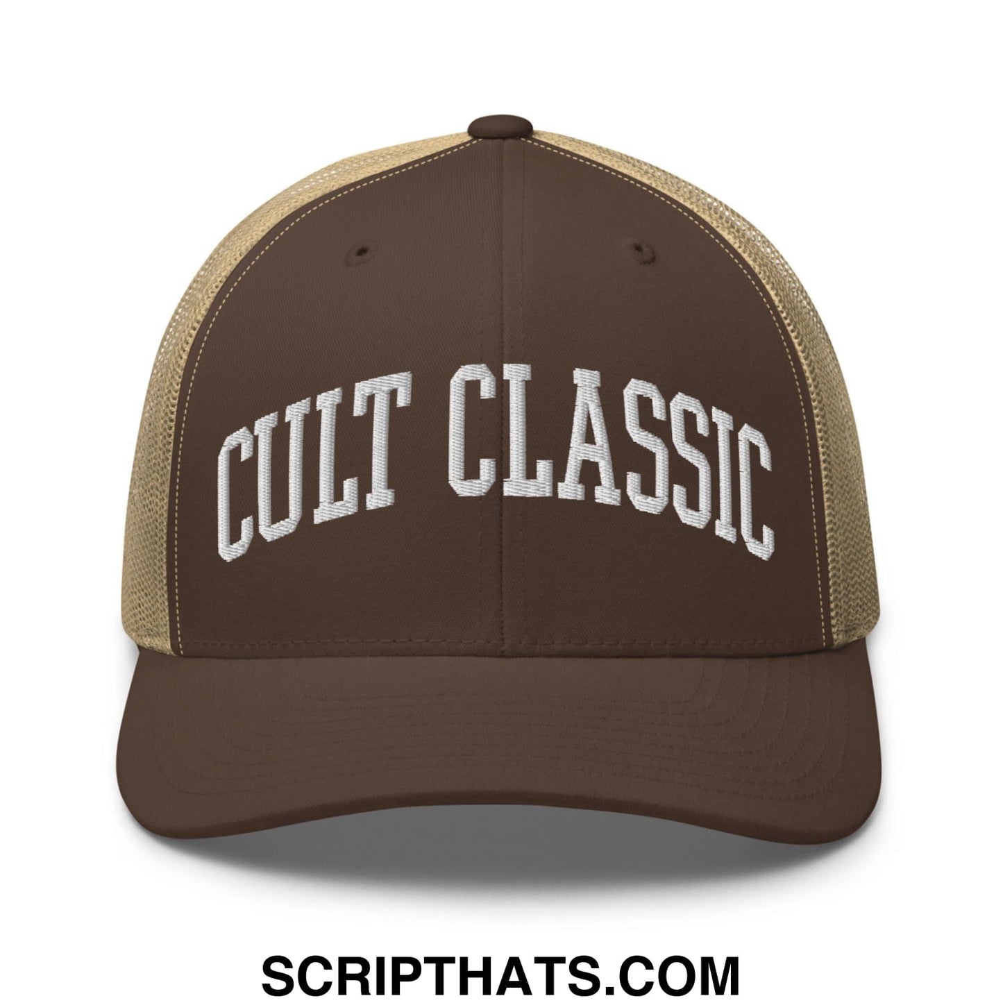 Cult Classic Embroidered Mesh Trucker Hat Brown Khaki