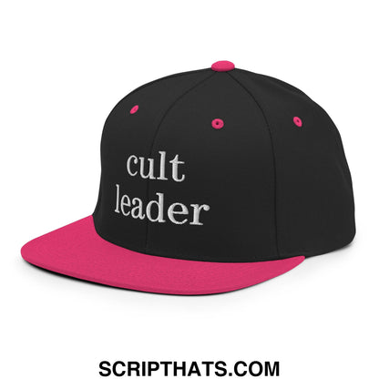 Cult Leader Embroidered Flat Bill Brim Snapback Hat Black Neon Pink